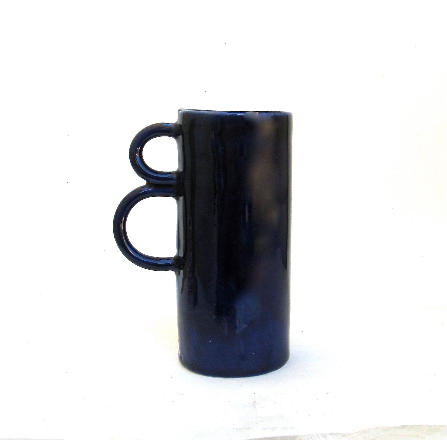 happy festive hand built cobalt porcelain cup ... double handle