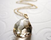 Smokey Quartz Gemstone Wire Wrapped Briolette Pendant Necklace, Gold Filled, Hand Cut, Nugget, Brown
