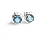London Blue Topaz Stud Earrings Sterling Silver December Birthstone 6mm