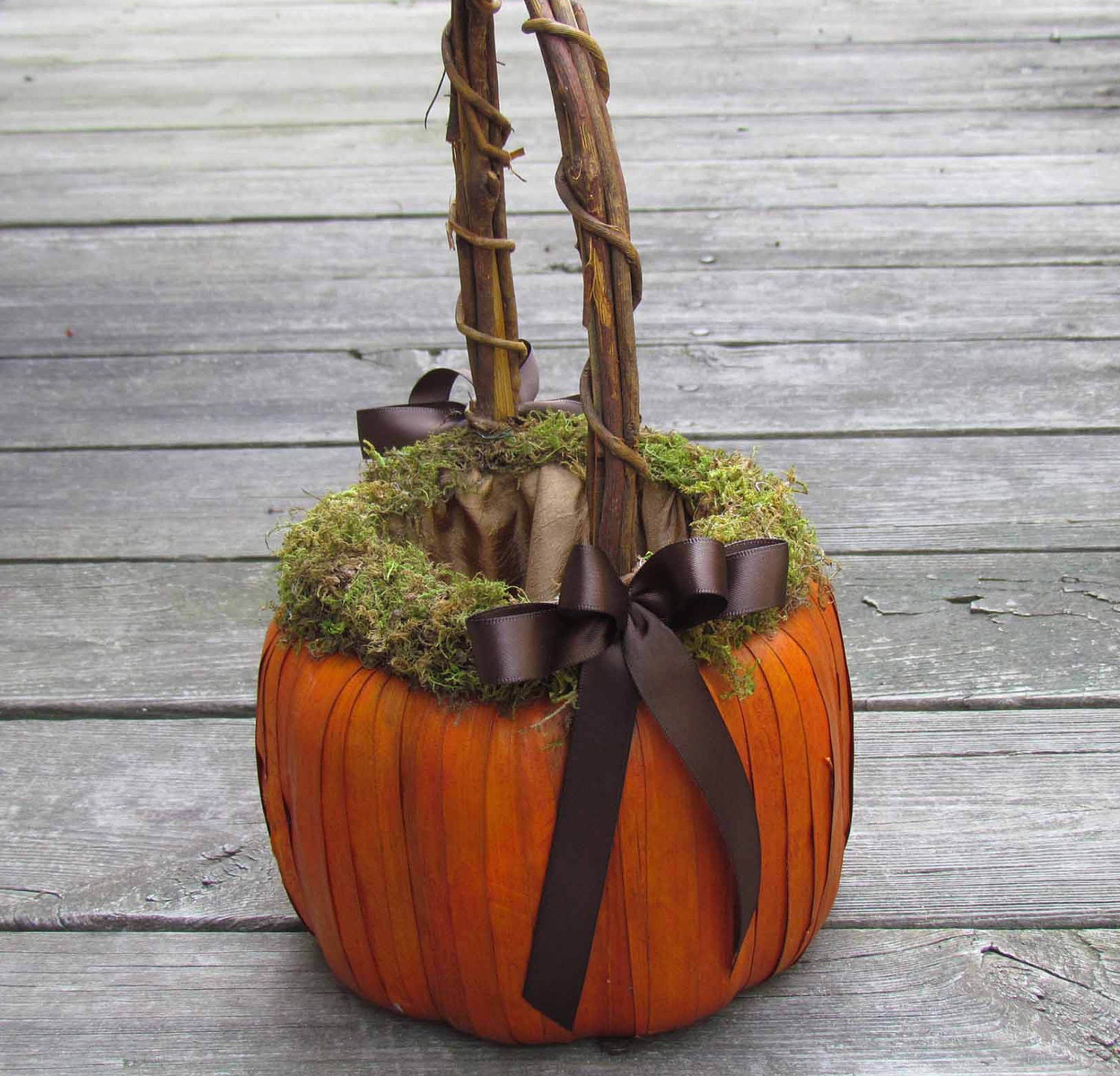 Tall Orange Pumpkin Basket for Flower Girl