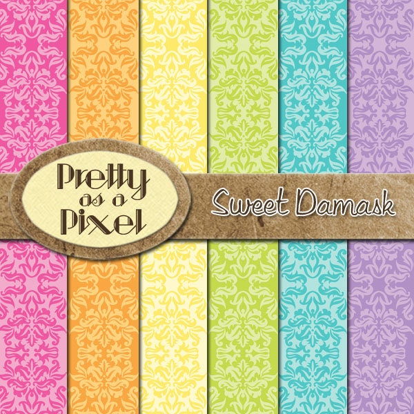 Sweet Damask - Digital Paper Pack - Scrapbooking Backgrounds - Personal or Commercial - 12 x 12 OR 8.5 x 11- Set of 12