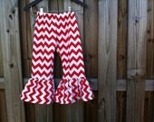 Red Chevron Ruffle Pants