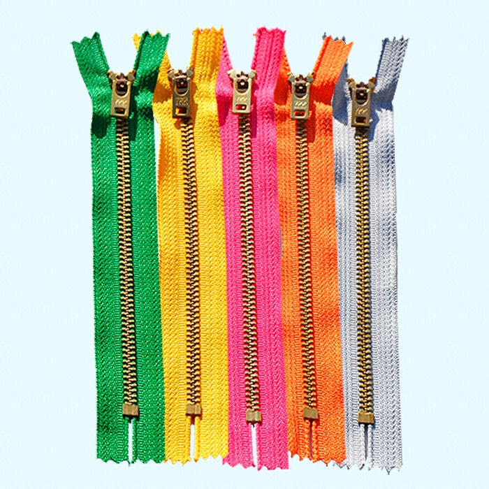 Five 9 inch YKK Number 5 Jeans Brass Closed bottom With Locking Slider (select your own colors)