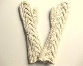 Hand knit Bella twilight ivory mittens - pure chunky wool - ready to ship