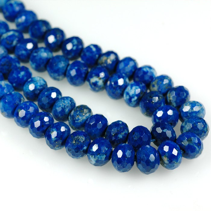 bright blue LAPIS LAZULI Designer 8mm x 6mm Faceted rondelle beads - half strand