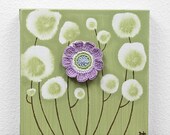 On Sale - Gift for Little Girl - Mini Artwork - Flower Painting on Canvas for Girls Room Decor in Green and Purple - IN STOCK