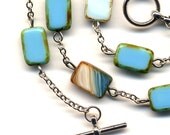 Turquoise Necklace, Multicolor  Necklace  With Unique Czech Beads, Fantasy in Blue and Brown Necklace