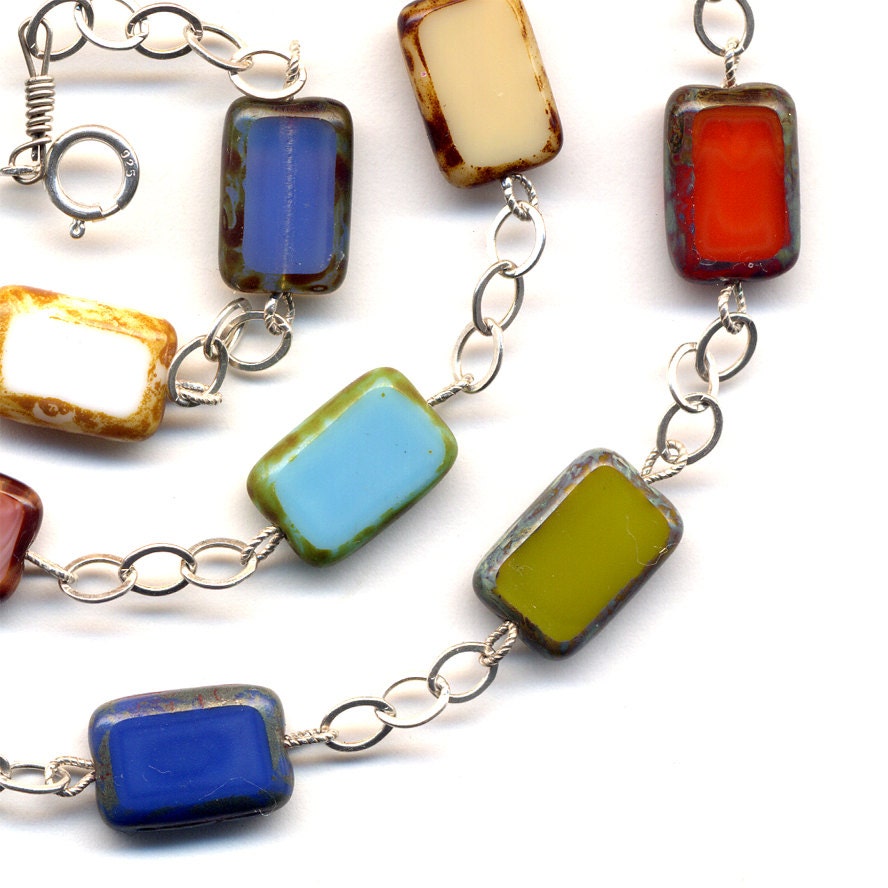 ling SilveSterr Necklace with Unique Czech Beads, Mod City Style Necklace, Multi Color Necklace - handmade jewelry by AnnaArt72