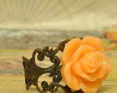 Vintage Style Resin Ring with Peach Rose