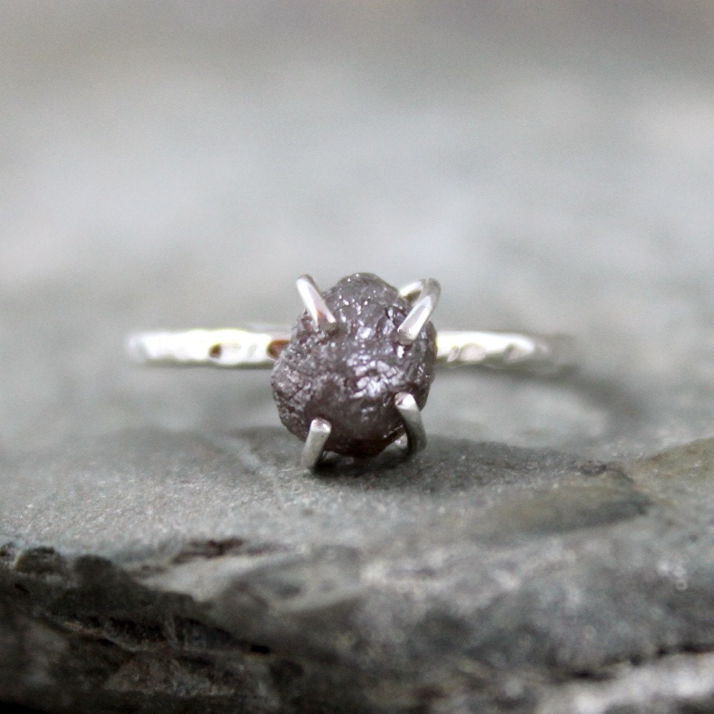 2 Carat Uncut Rough Diamond Solitaire Engagement Ring  -   Sterling Silver Artisan Jewellery - Handmade and Designed by A Second Time - ASecondTime