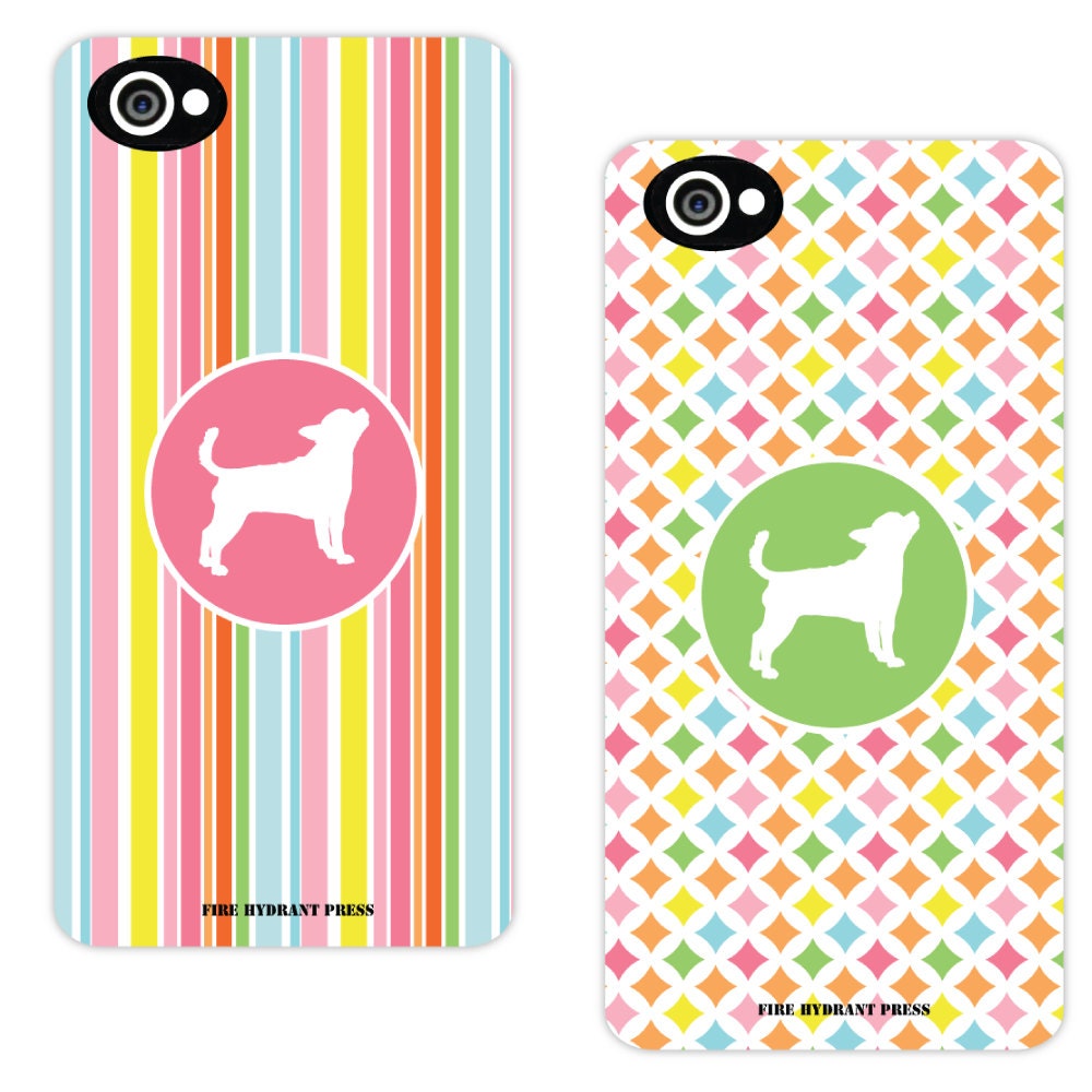 iPhone 4 Dog Silhouette Personalized Phone Case in Bright Geometric Designs