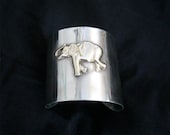 Elephant and silver bracelet Cuff wide