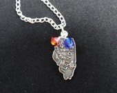 Illinois Illini Sterling Silver Map Charm Pendant