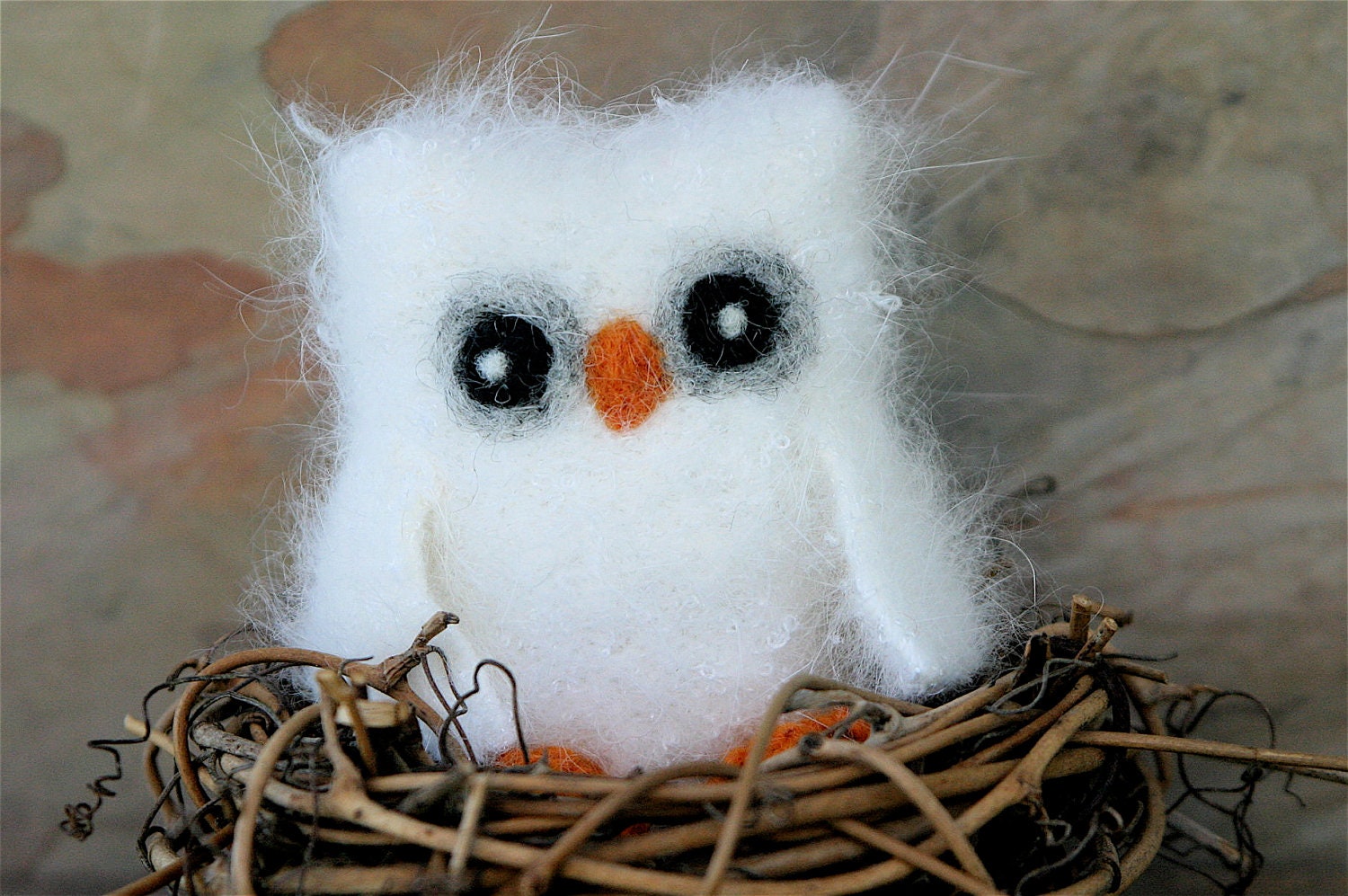 Moonlight the baby Owl ... angora eco wool felted owl (woolcrazy)