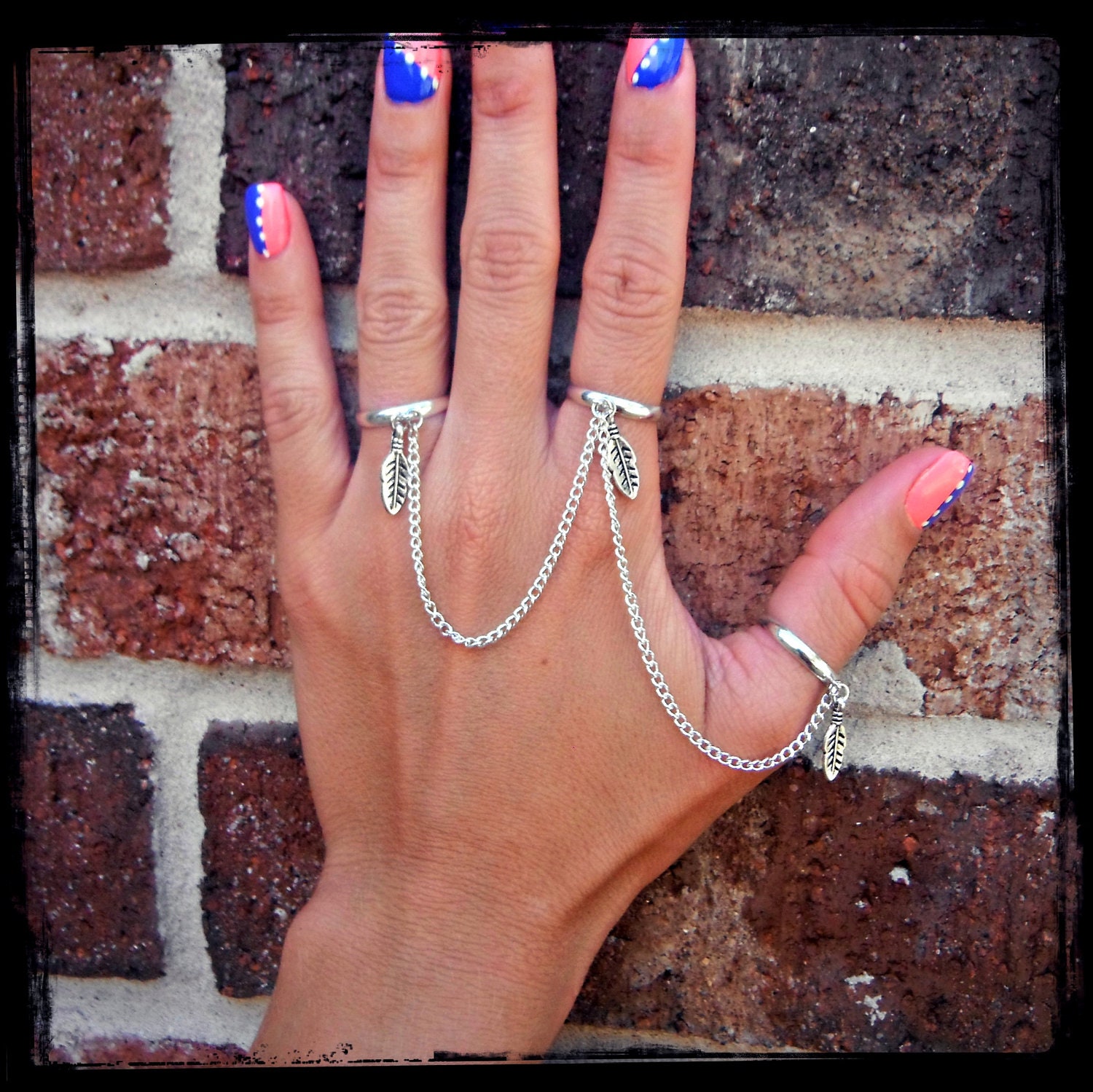 Feather & Silver Triple Connected Chain Ring