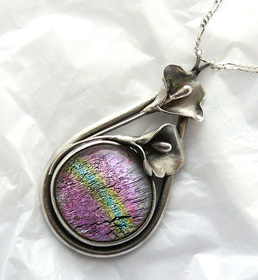 Precious Metal Clay Dichroic Glass Pendant and Necklace