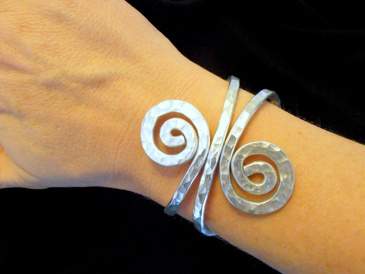 Hammered Wire Swirl Cuff Bracelet - Choose Your Color