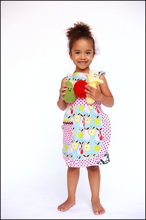 Children's Apron for Girls Apple Pear Fabric