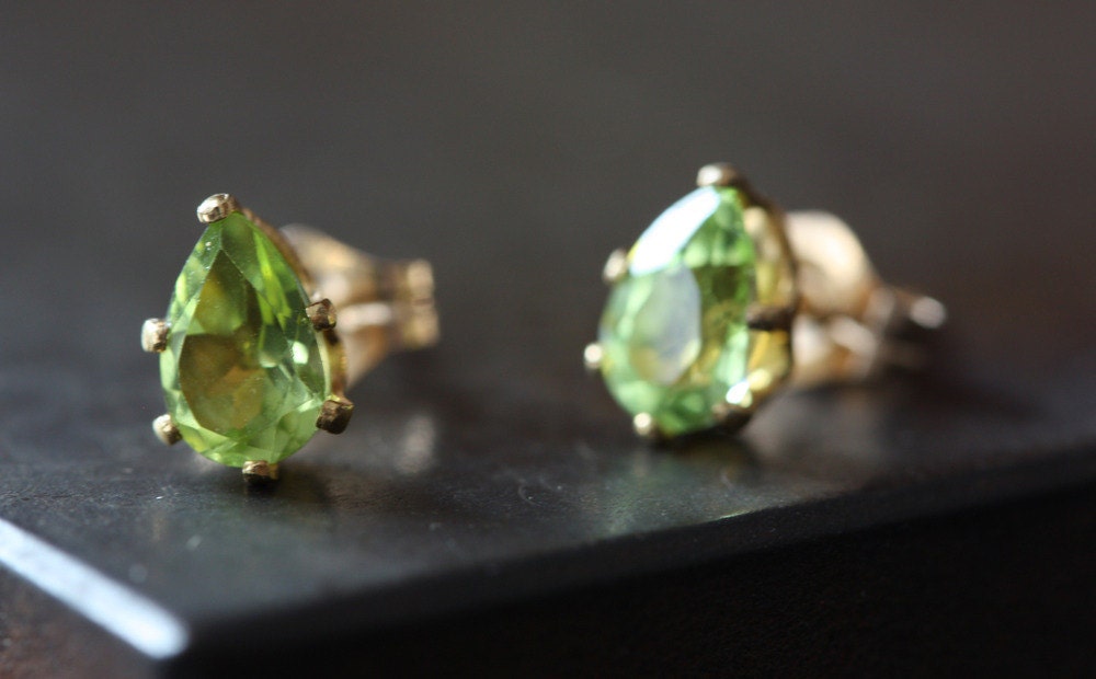 Green Peridot Stud Earrings in 14kt Yellow Gold- as seen in Good Housekeeping