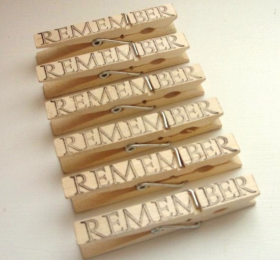 Set of 6 Wooden Stamped Clothespins Wedding Thank you gift - 3 options
