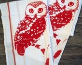 Towel Set of 2 - Red OWL Kitchen Bar Dish Towels - Renewable Natural Cotton