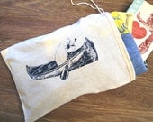GIFT BAG / 8x11" MANATEE (in a Canoe) - Hand Printed Drawstring Reusable Cotton Bag