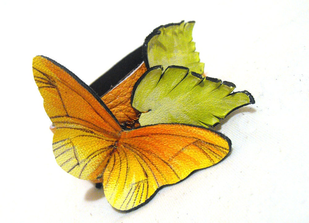 30% OFF SALE Leather bracelet with orange butterfly SALE