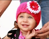 Crochet Beanie Hat in hot pink for baby, toddler or child, Flower Sold Separately