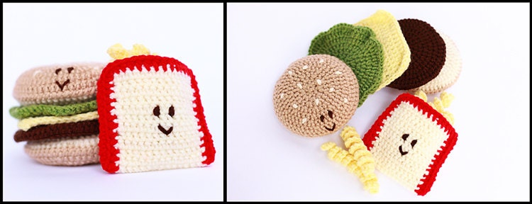 Hamburger Crochet Amigurumi Fast Food, Hamburger and Curly Fries