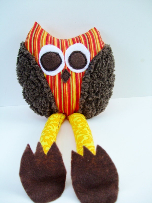 Whimsical Owl, Soft Stuffed Animal, Toy Plush Rattle, Stocking Stuffer, Baby Toy, Toddler Toy