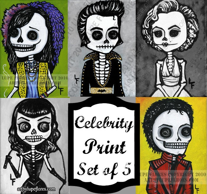 Celebrity Icons  Set of 5  original art prints 5x7 Deal fast shipping