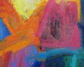 Blind Curve ABSTRACT ORIGINAL Painting 20 x 16 hot colors, pink, aqua, blue, orange