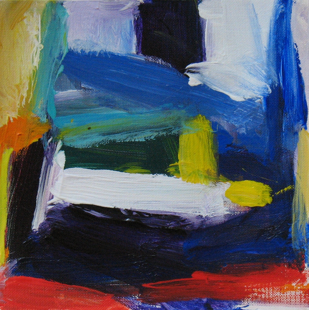 Color Study 1 Original Abstract Painting 6 x 6 luscious color, red, cobalt blue, orange, white