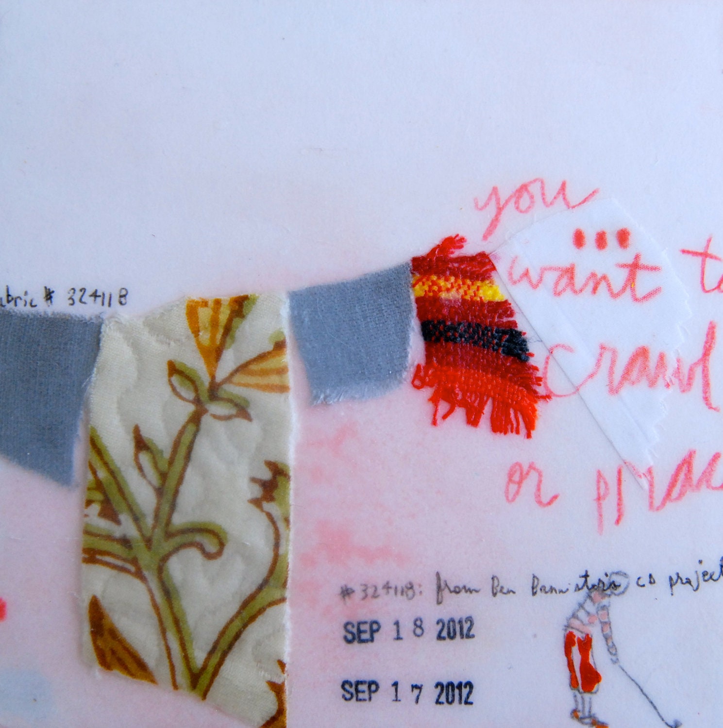 mixed media on woodblock - laundry quilt no. 4