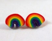 Polymer clay rainbow stud earrings. Free US shipping.