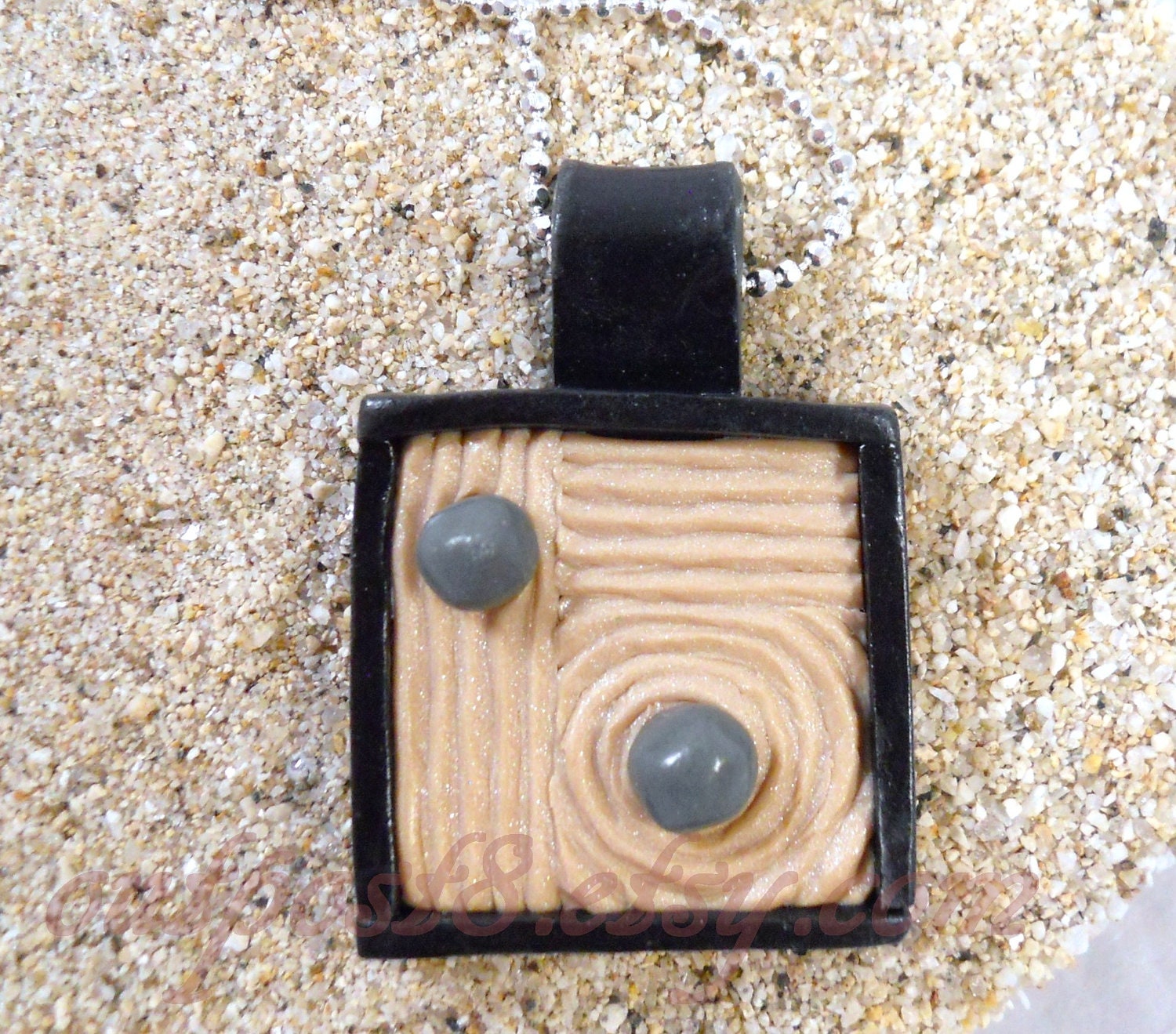 Weekend Sale. Zen sand garden necklace. Portable tranquility. Free US shipping.