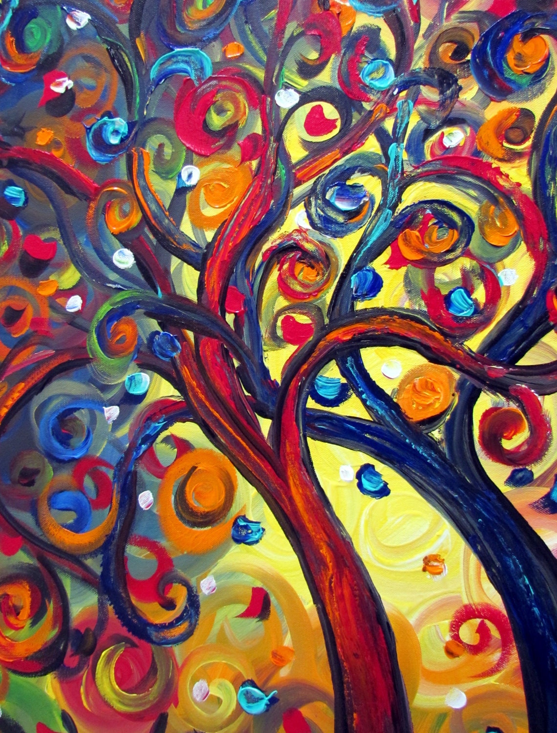 Original Modern Trees Landscape Whimsical XLarge Oil Painting 40x30 HAPPY WITH YOU by Luiza Vizoli