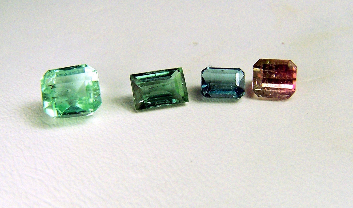 Tourmaline Gemstones - lot of 4 - pink - green - bicolor pink green - blue Tourmaline - rectangle - rectangular - natural Tourmaline
