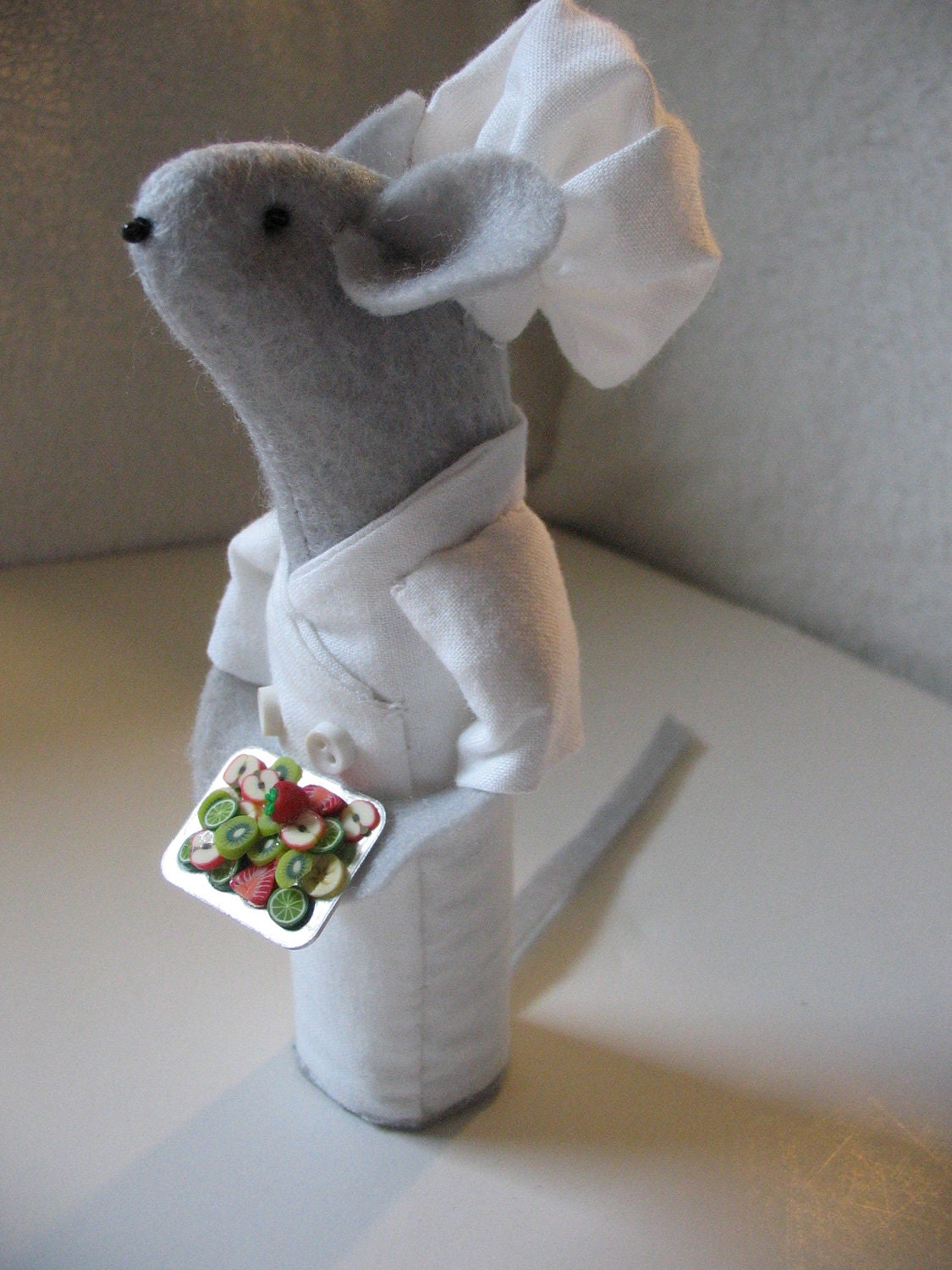 Miniature Ratatouille Chef Mouse. Complete with Chef Costume and Food Tray.