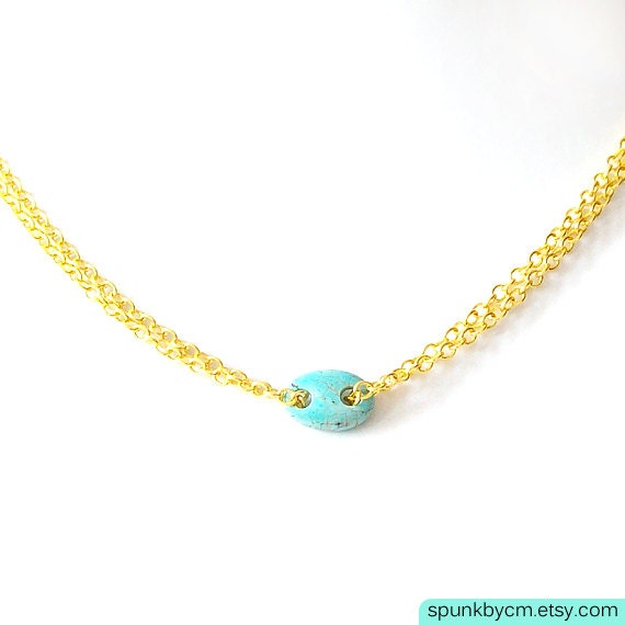 Turquoise Magnesite Gold Double Chain Minimalist Necklace