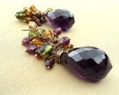 Chandelier Earrings, Purple, Dangle, Drop, Cluster, Tear Drops, Copper, Wire Wrapped, Party Earrings, Handmade, Bohemian Earrings, Diva