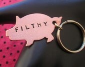 FILTHY Pig Keychain, Hog Keychain, Animal Charm, Hand Stamped Copper, Metal Keychain, Stamped Keychain, Pig Charm Key Ring, Swine,