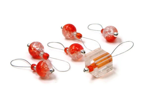Knitting Stitch Markers Set, Beaded, Snag Free, Tangerine Orange, Gift for Knitter, DIY Crafts, TJBdesigns