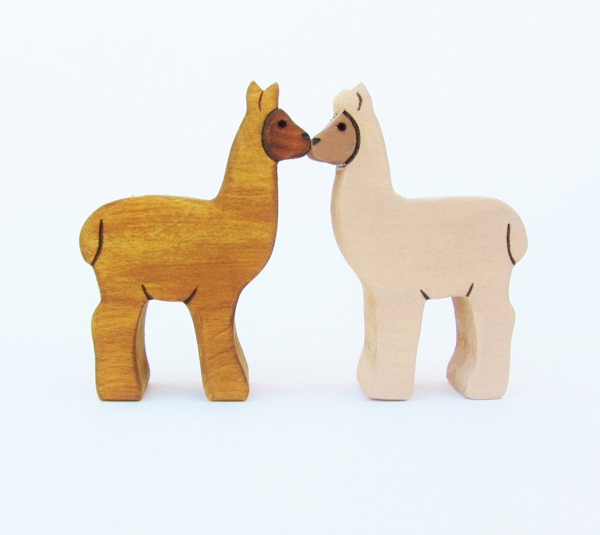 Pair of Alpacas- Wooden waldorf llama toy- Valentines kiss