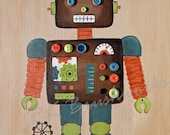 Childrens Art Print - Bernie Robot 8x10 - childrens art, boy, nursery print, wall art, kids art, retro decor
