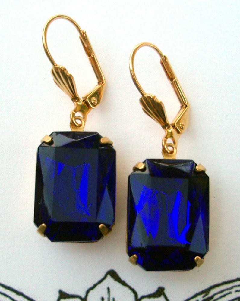 WINDSOR Cobalt, Vintage Blue Earrings, Estate Style Earrings, Rhinestone Drop Earrings, Downton Abbey Jewelry