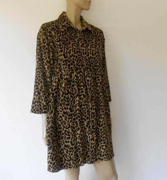 Vintage Grunge Dress, 80's Leopard Print Corduroy Grunge Dress