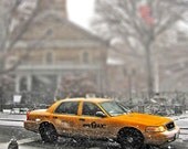 NYC taxi in the snow - 11" x 14" metallic print