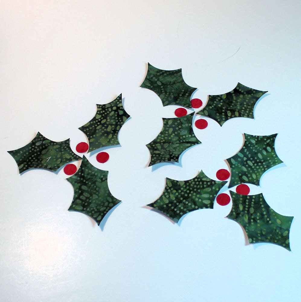 Fabric Applique Iron-Ons - Batik Holly Leaves and Berries