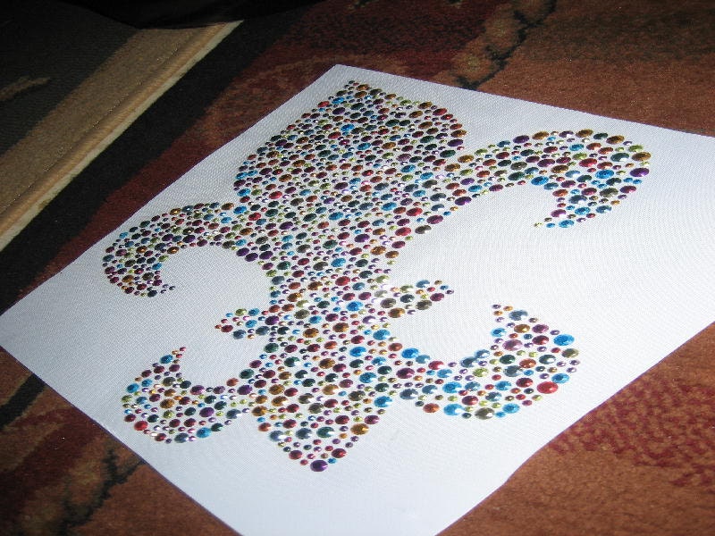 Gorgeous Multi Colored Fleur di Luis  Heat Transfer in Beautiful Nailhead Sequins